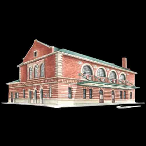Historic red brick courtyard at The Ashton Depot for events and meetings.
