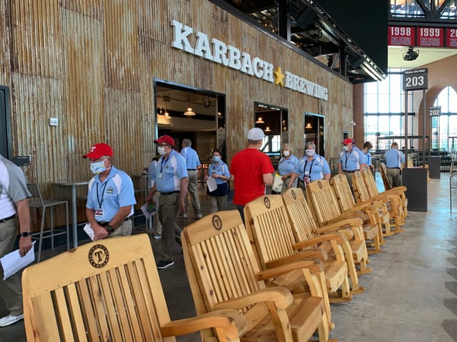 Karbach Brewing Sky Porch, Globe Life Field – rustic venue for casual networking events.
