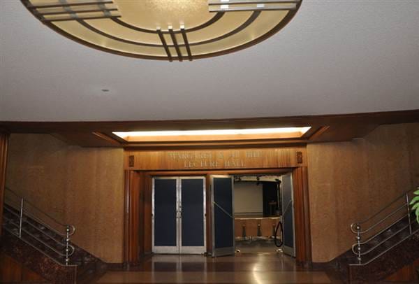 Elegant foyer of Margaret and Al Hill Lecture Hall, ideal for upscale receptions and networking.