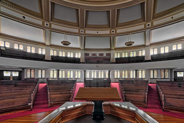 St. Paul's UMC auditorium with tiered seating for events and presentations.