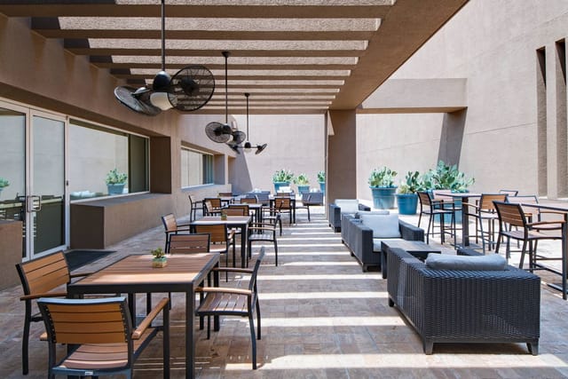 Outdoor conference space in Marriott Westlake with stylish seating for events.