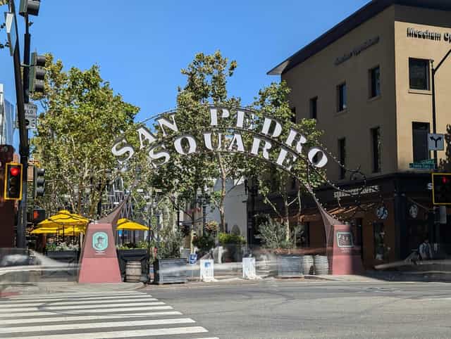 San Pedro Square Market archway, ideal for outdoor events and gatherings.