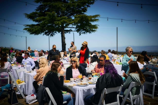 Adele's Garden at The Mountain Winery, elegant tables set for a networking luncheon.