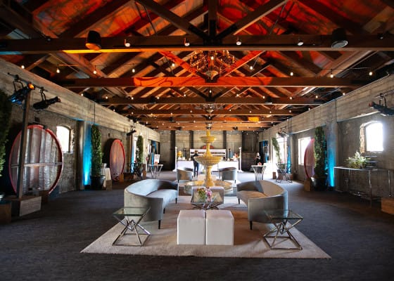 The Overlook at The Mountain Winery, inviting event space with exposed wooden beams.