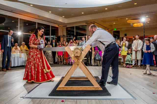 Vibrant wedding reception in Grand Ballroom at Silver Creek Valley Country Club.