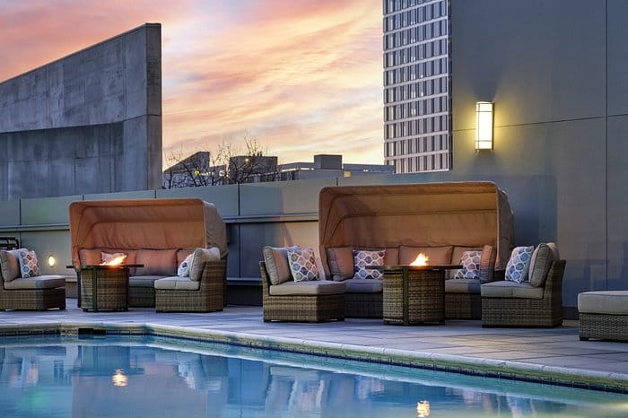 Elegant rooftop venue in San Jose Marriott with sunset, ideal for upscale events and meetings.
