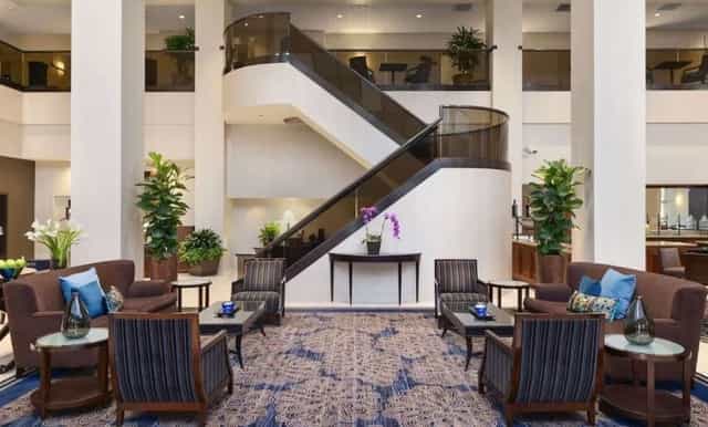 Conference room at Embassy Suites, featuring elegant decor for meetings and events.