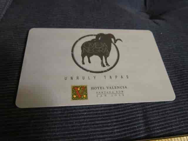 Oveja Negra restaurant card at Hotel Valencia - unique dining venue for events and catering.