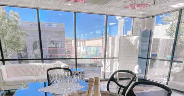 Sky Lounge event space with plush seating and panoramic views for gatherings.