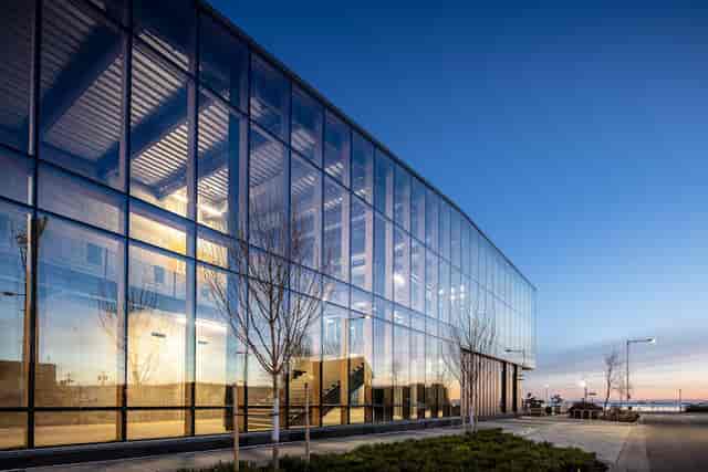 Modern glass conference facility in Field Arts & Events Hall for meetings and receptions.