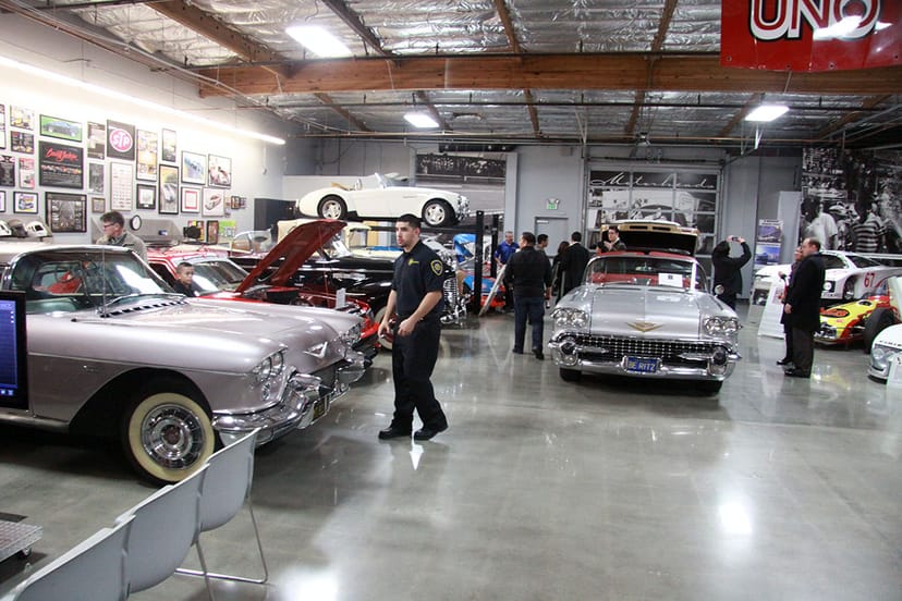 Vintage car showroom at Club Auto Sport for corporate events and gatherings.