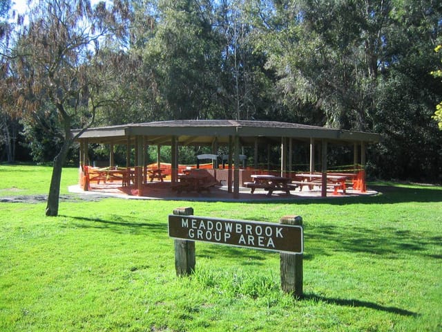 Spacious outdoor pavilion at Vasona Lake Park for picnics and team-building events.