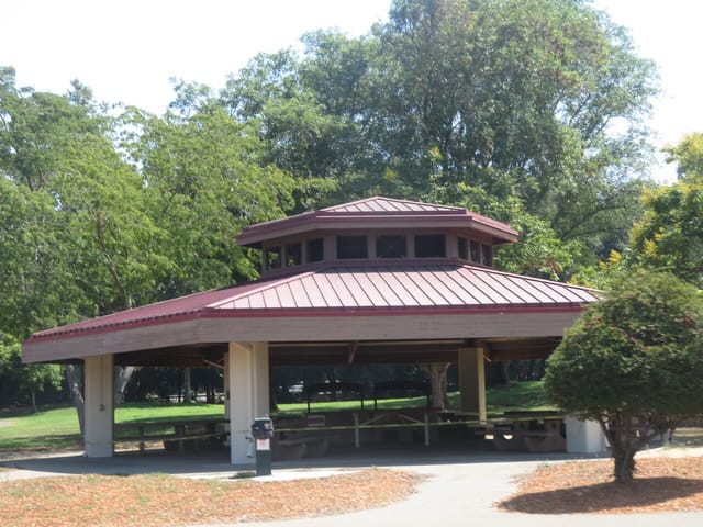 Spacious pavilion at Vasona Lake County Park for events and picnics.