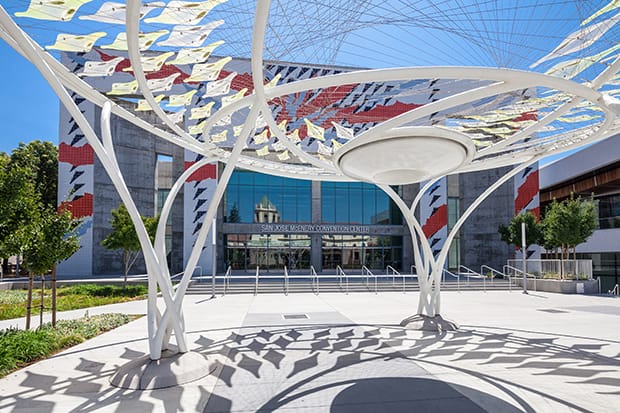 Modern canopy at San Jose Convention Center's Exhibition Hall for events and gatherings.