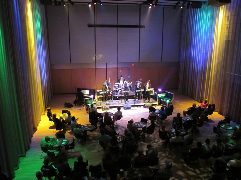 Live band performance in vibrant Nancy B. Hamon Hall, ideal for events and gatherings.