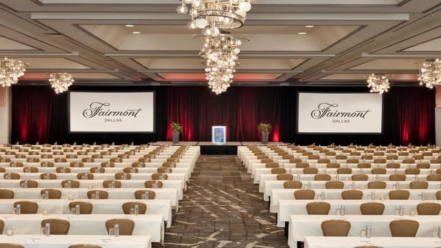 Conference space at Fairmont Dallas with elegant lighting, ideal for corporate events.