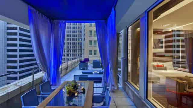 Stylish outdoor terrace of The Joule Dallas penthouses, perfect for upscale events.