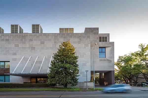 Audrey Jones Beck Building, modern venue for corporate events, with clean lines and greenery.