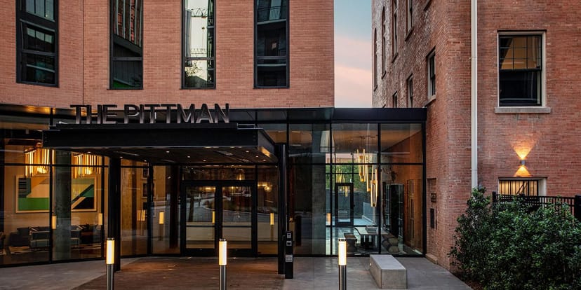 Modern venue entrance at PDR West + Patio, ideal for corporate events and social gatherings.