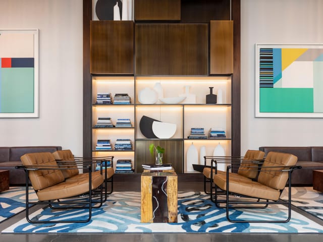 Stylish lounge area in Kimpton Pittman Hotel for informal meetings and networking events.