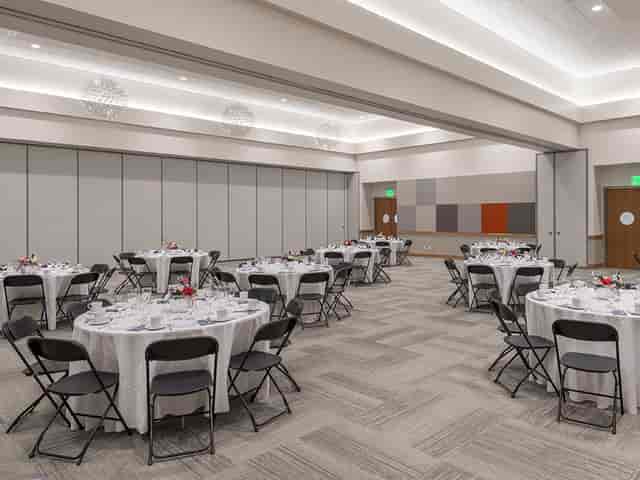 Briscoe Carpenter Livestock Pavilion dining setup for formal events and social gatherings.