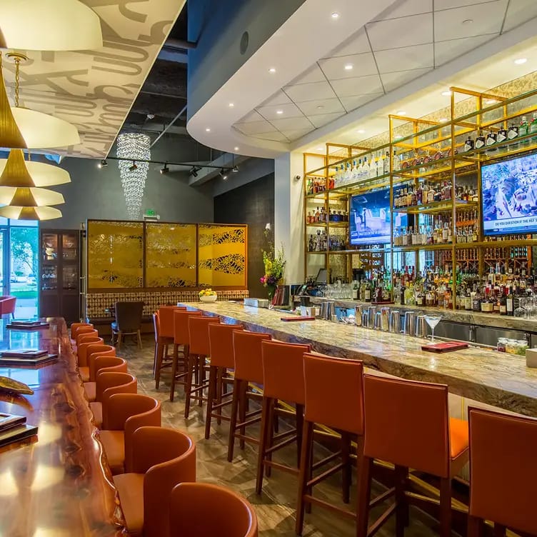 Main Dining Room bar at Kiran's - modern design, ideal for networking events and mixers.