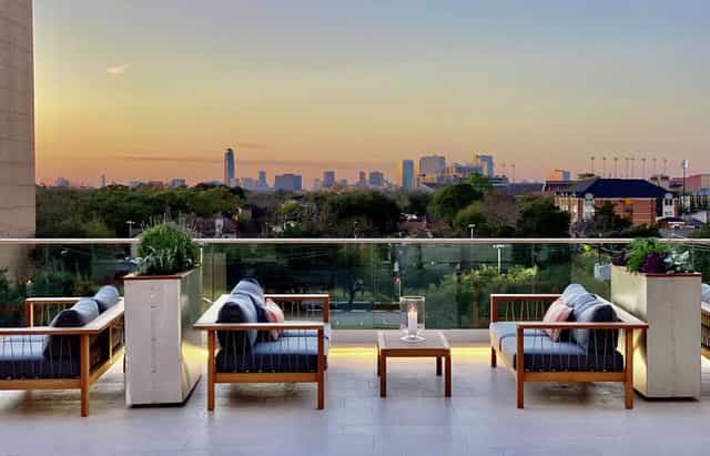 Rooftop venue at Terrace 54 with city skyline backdrop, perfect for outdoor events.