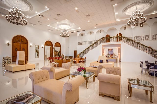 Elegant Empress Room in Citadel Houston, featuring chandeliers for weddings and corporate events.