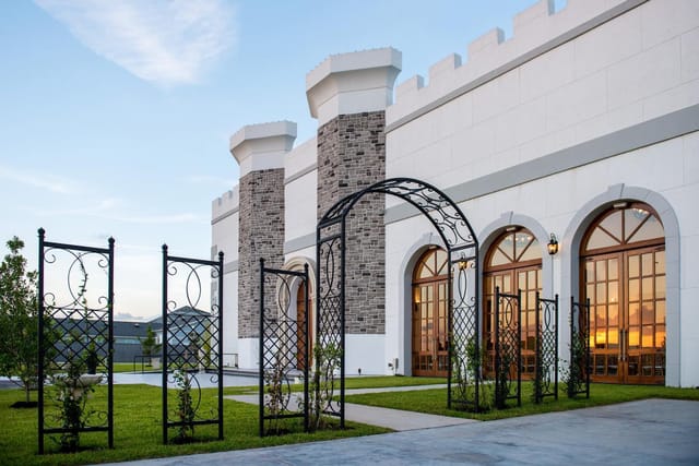 Wedding venue in Citadel Houston with castle-like exterior, perfect for upscale events.