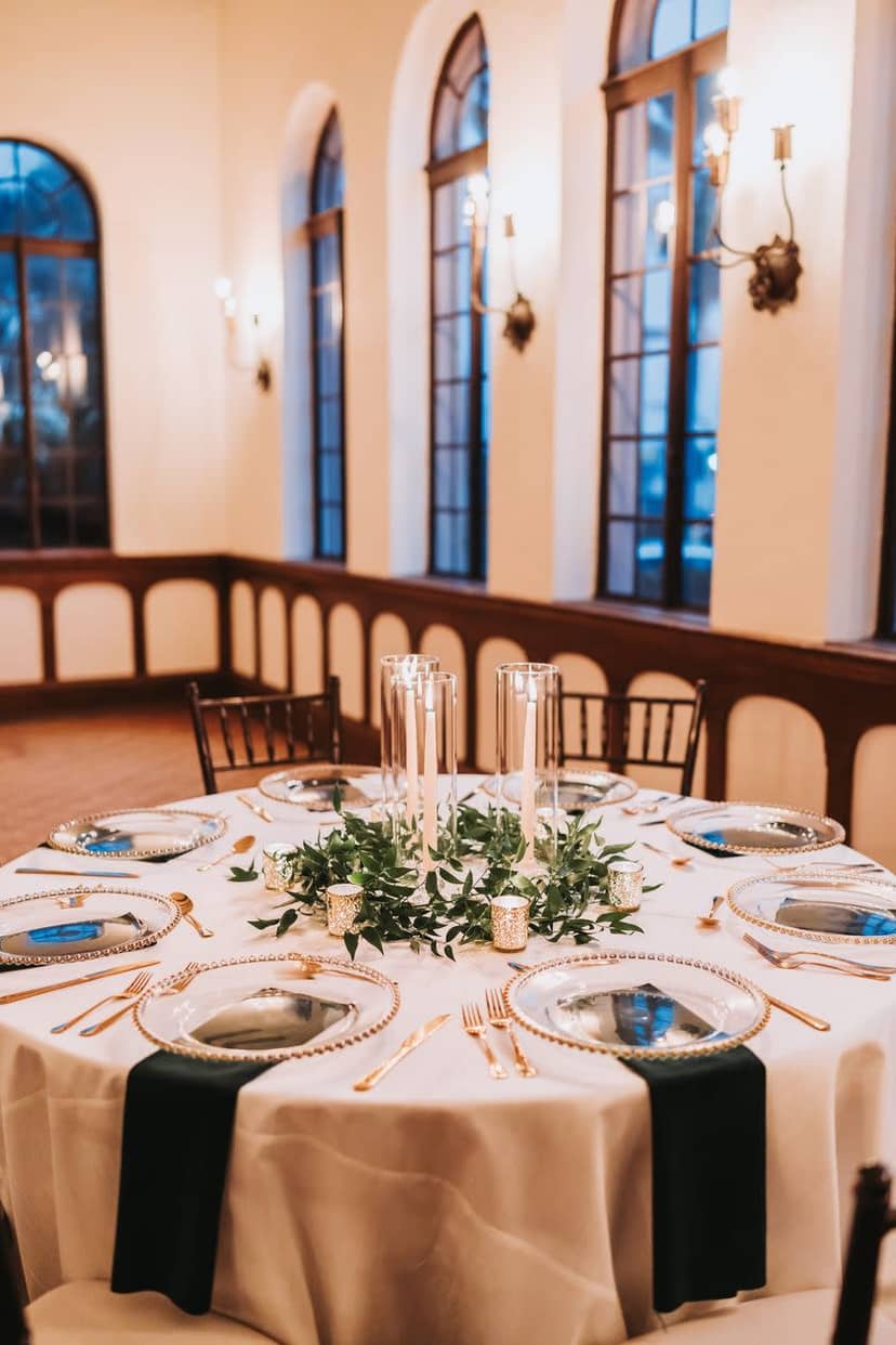 Elegant dining table in The Cloister Room, ideal for formal events and celebrations.