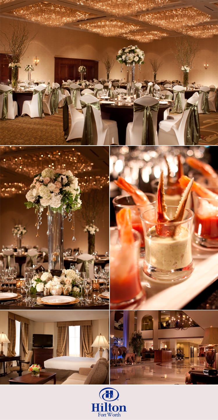 Elegant ballroom at Hilton Fort Worth with floral centerpieces for weddings and events.