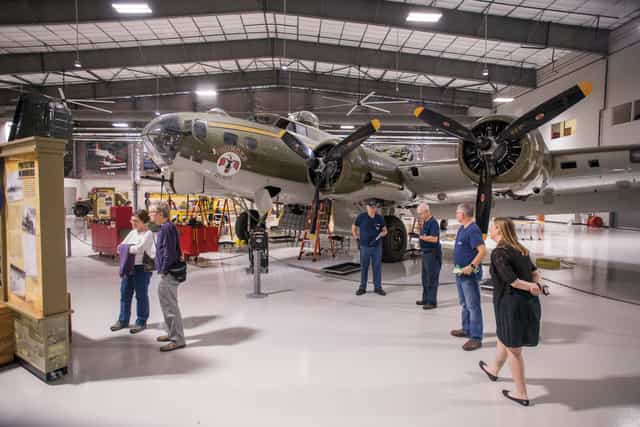 Heritage Hangar with vintage airplane, ideal for corporate events and gatherings.