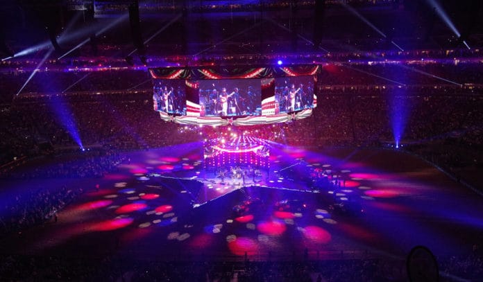 The Star Stage at Houston Livestock Show and Rodeo with vibrant lighting for concerts.