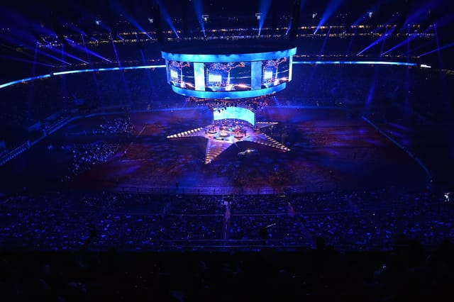 The Star Stage at Houston Livestock Show, vibrant lighting for concerts and presentations.