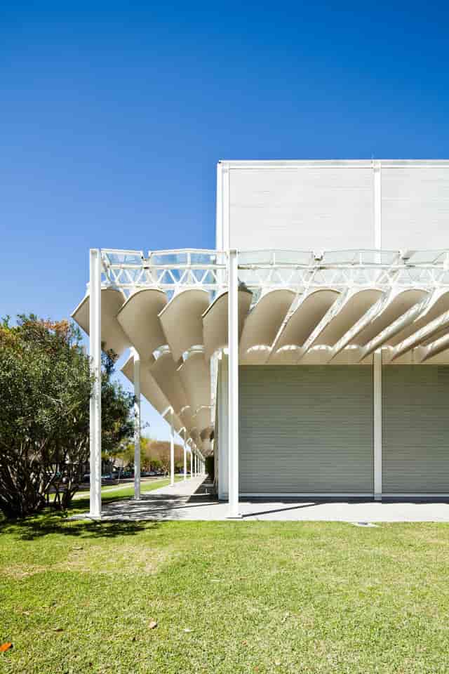 Main Building at The Menil Collection with sleek overhang for outdoor events