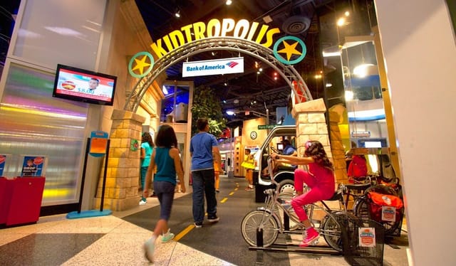 Kids’ Hall entrance at Children’s Museum Houston, vibrant mini-city for family events.