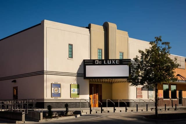 DeLUXE Theater facade, stylish venue for events in 5th Ward Cultural Arts District.