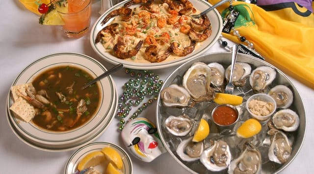 Vibrant seafood dishes in Pappadeaux's French Quarter, ideal for culinary events and gatherings.