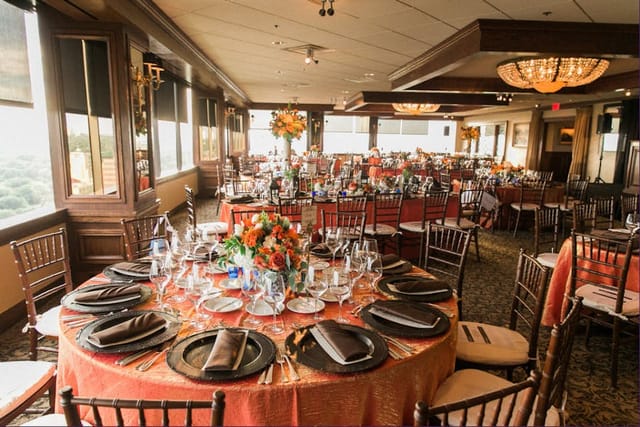 Elegant banquet space with floral centerpieces for upscale events in Park City Club.