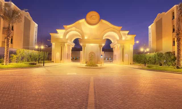 Royal Hall entrance in Al Nakhla Compound, ideal for elegant events and weddings.