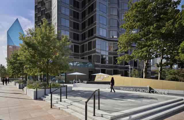 Modern outdoor pavilion at Trammell Crow Center for corporate events and meetings.