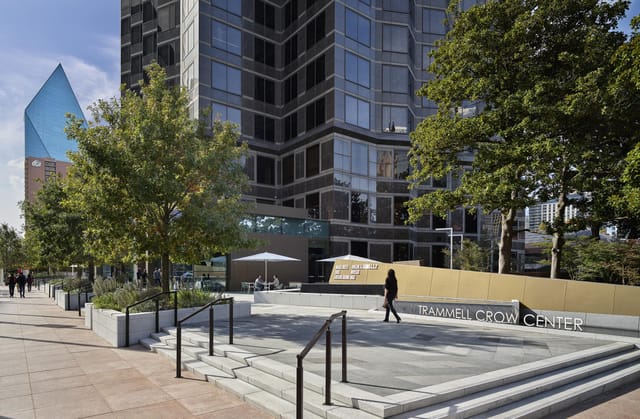 Modern outdoor pavilion at Trammell Crow Center for corporate events and meetings.