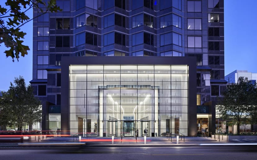 Modern glass-front Trammell Crow Center, ideal for corporate events and conferences.