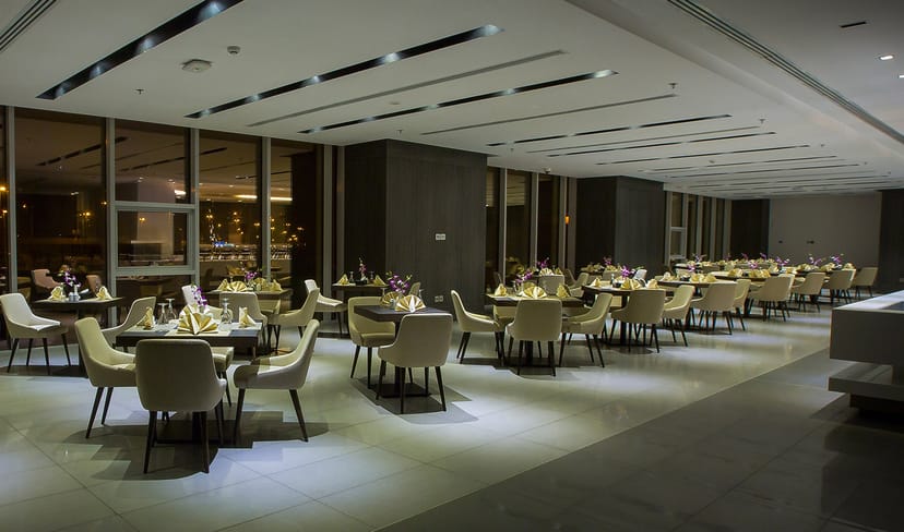 Upscale banquet hall in KAFD, elegant setup for networking and special events.