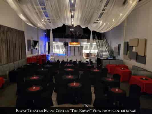 Ervay Theater event space with elegant draping, ideal for corporate events and performances.