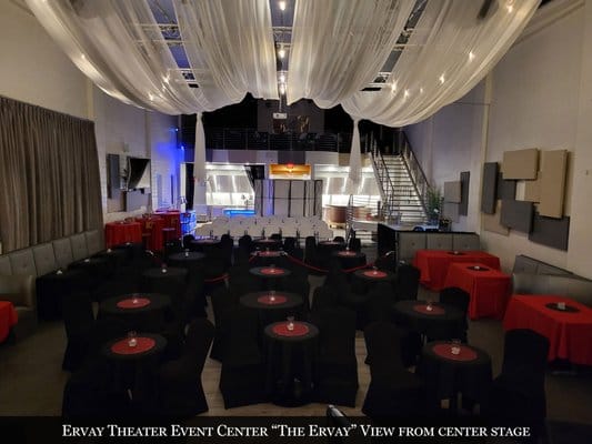 Ervay Theater event space with elegant draping, ideal for corporate events and performances.