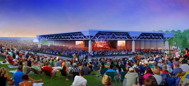East Pavilion at Dos Equis: vibrant outdoor concert venue with enthusiastic crowd.