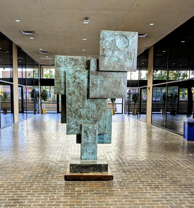 Dallas Public Library Meeting Rooms with modern sculpture, ideal for events and receptions.