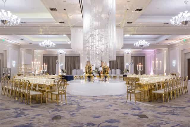 Elegant Ritz-Carlton Dallas event space with chandelier, ideal for weddings and galas.