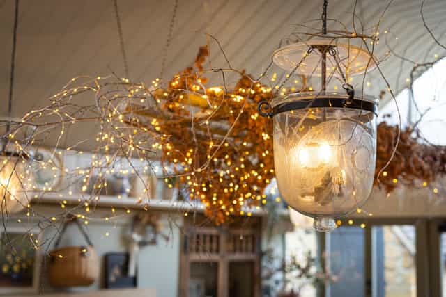 "Elegant event space at The Nag’s Head with ambient lighting, ideal for weddings."